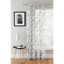 Tyrone Textiles Delila Black Floral Voile Net Curtain Panel - 55 x 72 Inch (140 x 183cm) - Sheer Semi Transparent Slot Top/Rod Pocket Privacy Drapes