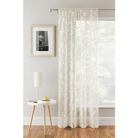 Tyrone Textiles Delila Cream Floral Voile Net Curtain Panel - 55 x 54 Inch (140 x 137cm) - Sheer Semi Transparent Slot Top/Rod Pocket Privacy Drapes