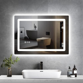 YITAHOME Led Bathroom Mirror with 8 Colors Backlit, 60 x 80cm Illuminated Bathroom Wall Mirror, RGB Backlit + Front Lighted Dimmable and Demister Pad Vanity Mirror, Memory Function