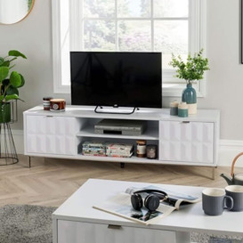 Home Source TV Cabinet Storage High Gloss 2 Door Sideboard Entertainment Unit Stand Media Shelves, Engineered Wood, White