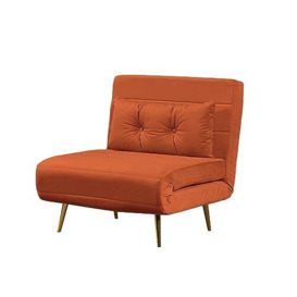 Furnituremaxi Jola Velvet Foldable Sofa Bed 79cm with 1 toss Pillow 1 Seater Orange with Metal Leg