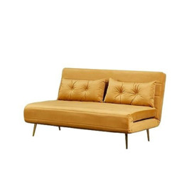 Furnituremaxi Jola Velvet Foldable Sofa Bed 145cm in Mustard with 2 toss Pillows with Metal Leg