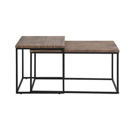 HOMYLIN Modern Nest of Glass Coffee Tables, Metal, Black, 50 x 90 x 55cm, Engineered Wood