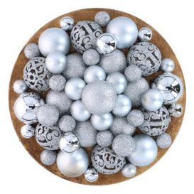 Giftsome Silver Christmas Baubles Set - 101 Plastic Christmas Tree Baubles - Incl. Silver Peak - Christmas Tree Decorations - for Indoor and Outdoor Use - Tree Decorations - Ø3/ 4/6 CM
