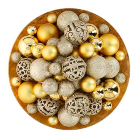 Giftsome 101 Christmas Baubles Set - Gold Christmas Tree Decorations - Plastic Baubles - Christmas Tree Baubles - for Indoor and Outdoor Use - Ø3/4/6 cm - Matt, Shiny, Glittering and Open