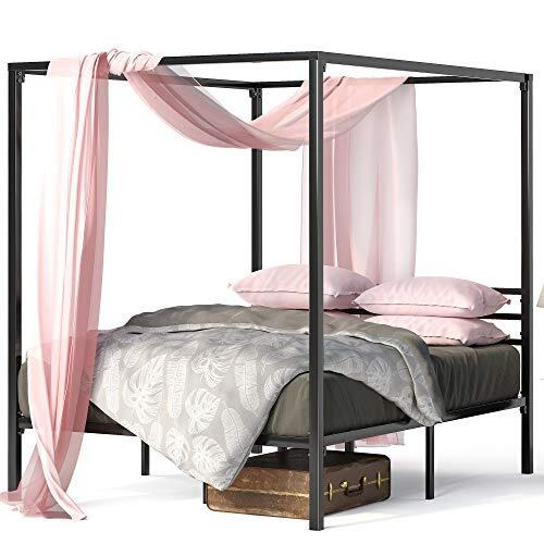 Zinus Patricia Super King Canopy Bed frame - Bed 180x200 cm - 35 cm Height with underbed storage - Metal Canopy bed with steel slat support - Black