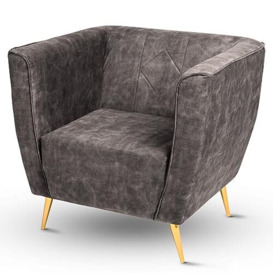 postergaleria Armchair with legs in colour gold dark grey - upholstered, in velour fabric, with metal legs for easy assembly, with soft filling - seating for living room, bedroom chair, office