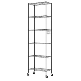 BATHWA Heavy Duty 6-Tier Wire Shelving Unit with Industrial Wheels, Metal Storage Rack for Garage, Kitchen, Pantry Closet, Durable Organizer,Black,29*54*175cm