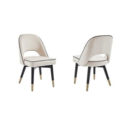 Furnituremaxi Amore Velvet Upholstery Beige Dining Chair with Gold Legs-Set of 2, W52D57H82cm