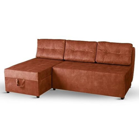 postergaleria Corner sofa with 2 bedding bins 196x145 cm dark orange - corner sofa bed left, sleeping surface 196x140 cm, in velour fabric - 3 seater sofa, for living room, guest room