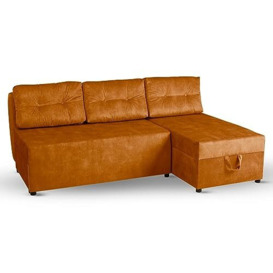 postergaleria Corner sofa with 2 bedding bins 196x145 cm orange - corner sofa bed right, sleeping surface 196x140 cm, in velour fabric - 3 seater sofa, for living room, guest room