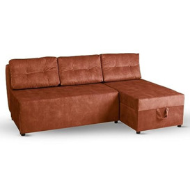 postergaleria Corner sofa with 2 bedding bins 196x145 cm dark orange - corner sofa bed right, sleeping surface 196x140 cm, in velour fabric - 3 seater sofa, for living room, guest room