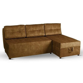 postergaleria Corner sofa with 2 bedding bins 196x145 cm brown - corner sofa bed right, sleeping surface 196x140 cm, in velour fabric - 3 seater sofa, for living room, guest room
