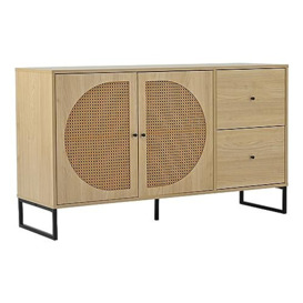 Merax Rattan Sideboard, Modern Style Chest, Storage Cabinet with 2 Door and 2 Drawer, Walnut Cupboard Furniture for Lounge Hallway Kitchen Dining Room, 130 x 40 x 75cm