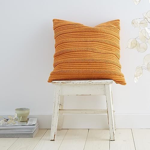 Pineapple Elephant Tufted Stripes Cotton 45x45cm Cushion Cover Terracotta
