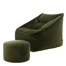 icon Natalia Velvet Lounge Chair Bean Bag and Pouffe, Olive, Giant Bean Bag Velvet Chair, Large Bean Bags for Adult with Filling Included, Accent Chair Living Room Furniture