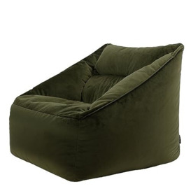 icon Natalia Velvet Lounge Chair Bean Bag, Olive, Giant Bean Bag Velvet Chair, Large Bean Bags for Adult with Filling Included, Accent Chair Living Room Furniture