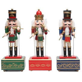 SHATCHI 30cm Musical Box Wooden Christmas Nutcrackers Drummer Animated Clockwork Puppet Figurines Home Decoration Ornament - Supplied One