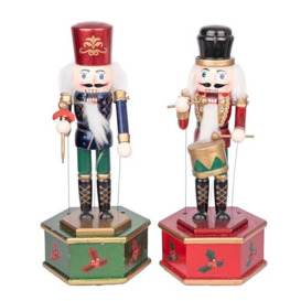 SHATCHI 30cm Musical Box Wooden Christmas Nutcrackers Soldiers Animated Clockwork Puppet Figurines Home Decoration Ornament -Supplied One