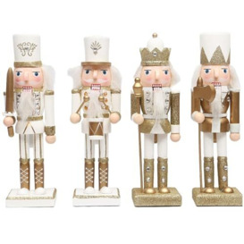 SHATCHI 25cm Gold/White Wooden Christmas Nutcrackers - 4pcs Set - Soldiers King Drummer Puppet Figurines Home Decoration Ornament