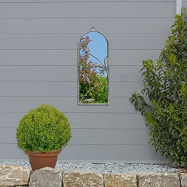 "MirrorOutlet The Arcus - Concrete Colour Framed Modern Arched Garden Wall Mirror 25"" X 9"" (64CM X 24CM) Silver Mirror Glass with Black All weather Backing."