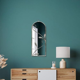 "MirrorOutlet The Arcus - Concrete Colour Framed Modern Arched Wall Mirror 25"" X 9"" (64CM X 24CM) Silver Mirror Glass with Black All weather Backing."