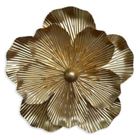 Metal Flower Wall Art Decor, 9in Rustic Modern Floral Sculpture, Distressed Iron Wall Hanging Home Decoration Accent Artworks for Indoor Kitchen Bedroom Living Office Outdoor Garden Patio (35A-Gold)