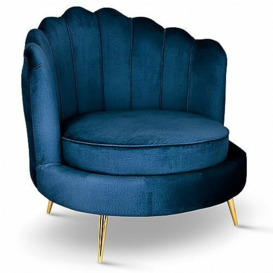 postergaleria Velvet chair with backrest Scallop Shell - dark blue chair with golden metal legs, with deep seat, in velour fabric, 97 x 96 x 76 cm - Tub Chair for living room, bedroom, vanity chair