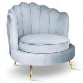 postergaleria Velvet chair with backrest Scallop Shell - light blue chair with golden metal legs, with deep seat, in velour fabric, 97 x 96 x 76 cm - Tub Chair for living room, bedroom, vanity chair