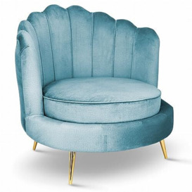 postergaleria Velvet chair with backrest Scallop Shell - blue chair with golden metal legs, with deep seat, in velour fabric, 97 x 96 x 76 cm - Tub Chair for living room, bedroom, vanity chair