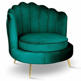 postergaleria Velvet chair with backrest Scallop Shell - dark green chair with golden metal legs, with deep seat, in velour fabric, 97 x 96 x 76 cm - Tub Chair for living room, bedroom, vanity chair