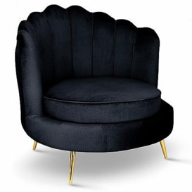 postergaleria Velvet chair with backrest Scallop Shell - navy blue chair with golden metal legs, with deep seat, in velour fabric, 97 x 96 x 76 cm - Tub Chair for living room, bedroom, vanity chair