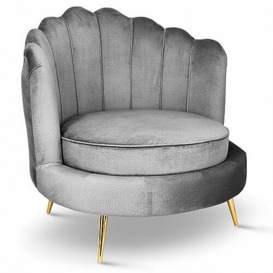 postergaleria Velvet chair with backrest Scallop Shell - grey chair with golden metal legs, with deep seat, in velour fabric, 97 x 96 x 76 cm - Tub Chair for living room, bedroom, vanity chair