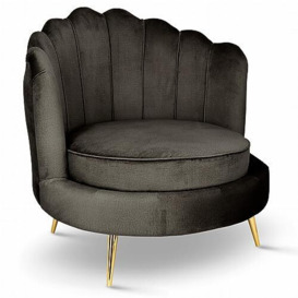 postergaleria Velvet chair with backrest Scallop Shell - brown chair with golden metal legs, with deep seat, in velour fabric, 97 x 96 x 76 cm - Tub Chair for living room, bedroom, vanity chair