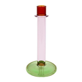 Novelty Tall Glass Candlestick Holder - Contemporary Christmas Table Decorations - Ideal Xmas Gift - Use as Home Décor, Stocking Filler, Secret Santa - - Size: Size: 19cm -Orange - Pink -Green