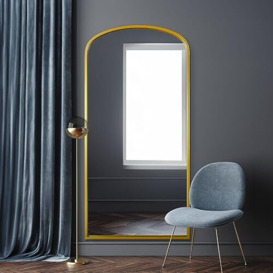 "MirrorOutlet The Angustus - Gold Metal Framed Modern Shallow Arched Wall and Leaner Mirror 67"" X 33"" (170CM X 85CM). 2cm Wide Frame and 3cm Deep.…"