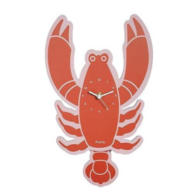 Fisura - Original wall clock lobster. Silent wall clock 38 centimetres x 20 centimetres. Red kitchen clock. Wooden and ABS pendulum clock. 2 AA batteries.