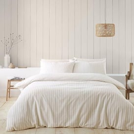 Catherine Lansfield Brushed Cotton Stripe Reversible Single Duvet Cover Set with Pillowcase Natural