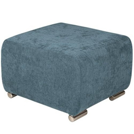 Upholstered Stool blue with silver-colored legs - made of braided fabric, with metal legs for easy self-assembly - foot stool for armchair, living room, hallway