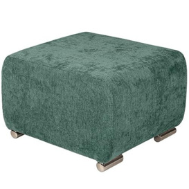 Upholstered Stool green with silver-colored legs - made of braided fabric, with metal legs for easy self-assembly - foot stool for armchair, living room, hallway