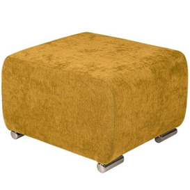 Upholstered Stool yellow with silver-colored legs - made of braided fabric, with metal legs for easy self-assembly - foot stool for armchair, living room, hallway