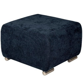 Upholstered Stool dark blue with silver-colored legs - made of braided fabric, with metal legs for easy self-assembly - foot stool for armchair, living room, hallway