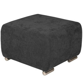 Upholstered Stool graphite with silver-colored legs - made of braided fabric, with metal legs for easy self-assembly - foot stool for armchair, living room, hallway