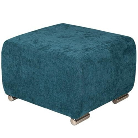 Upholstered Stool sea-blue with silver-colored legs - made of braided fabric, with metal legs for easy self-assembly - foot stool for armchair, living room, hallway