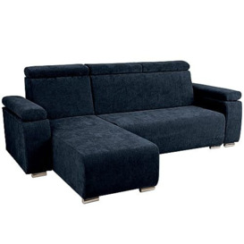 Corner sofa with adjustable headrests and armrests navy blue left - with silver-colored legs, for easy self-assembly - l shaped sofa for living room, bedroom, on its own and as a set