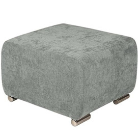 Upholstered Stool grey green with silver-colored legs - made of braided fabric, with metal legs for easy self-assembly - foot stool for armchair, living room, hallway