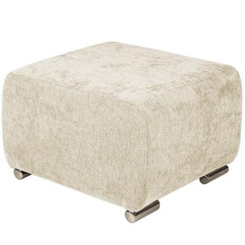 Upholstered Stool beige with silver-colored legs - made of braided fabric, with metal legs for easy self-assembly - foot stool for armchair, living room, hallway