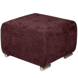Upholstered Stool burgundy with silver-colored legs - made of braided fabric, with metal legs for easy self-assembly - foot stool for armchair, living room, hallway