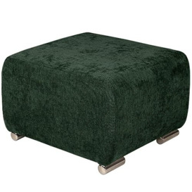 Upholstered Stool dark green with silver-colored legs - made of braided fabric, with metal legs for easy self-assembly - foot stool for armchair, living room, hallway