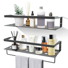 Uten Floating Shelves Iron Wall Mounted Shelf with Towel Bar, Iron Shelves Set of 2 for Bedroom, Bathroom, Living Room, Kitchen, Home Office, Laundry Room, Grey